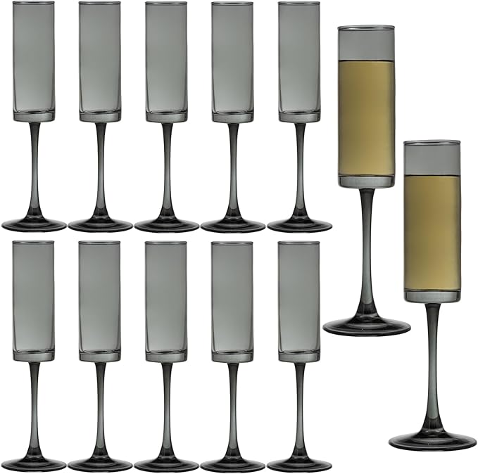 12 Pieces Black Champagne Flutes 6 OZ Straight Sided Wine Glasses Champagne by Unknown