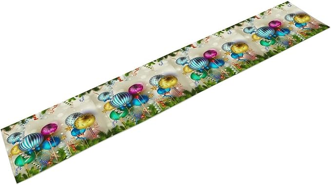 Christmas Table Runner, Colorful Balls Xmas Tree Snowflake Pattern Print - Image 7