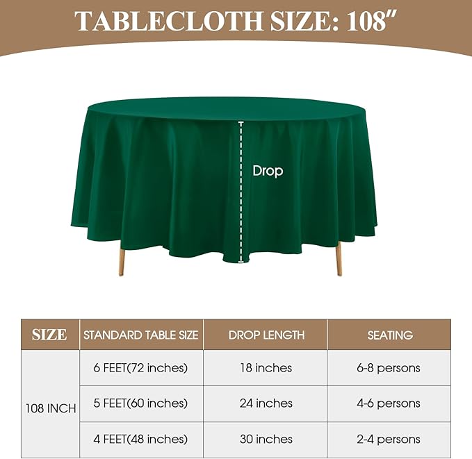 Round Tablecloth 2 Pack 108 Inch Dark Green Tablecloths Washable Decorative - Image 6