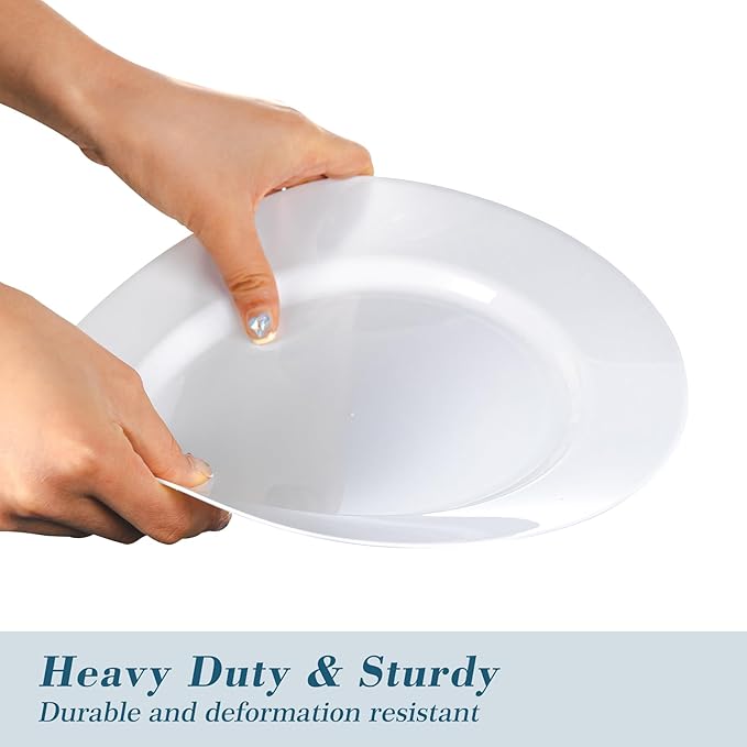 N9R 100PCS White Plastic Plates, 10.25inch Heavy Duty Plastic Disposable Plates - Image 5