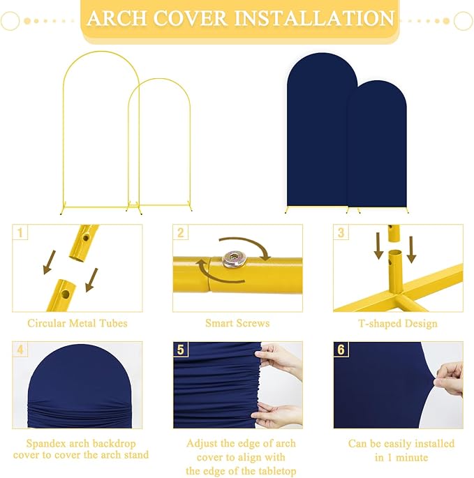 Party Arch Backdrop Stand and Cover Set 6FT 7.2FT Navy Blue Spandex Arch Covers - Image 5