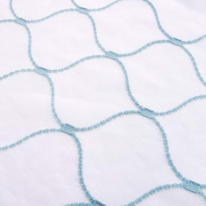 Embroidery Sheer Curtains Blue 95 Inches Long, Window Treatments Rod Pocket - Image 7