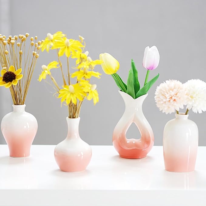 Small Ceramic Vases Decorative 4pcs Pink-White Modern Farmhouse Vase Pottery - Image 6