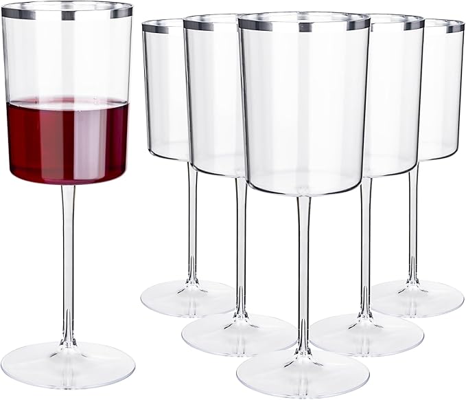 Ciaell 12 Pack Plastic Wine Glasses - 10 Oz Plastic Wine Glasses - Square by Ciaell