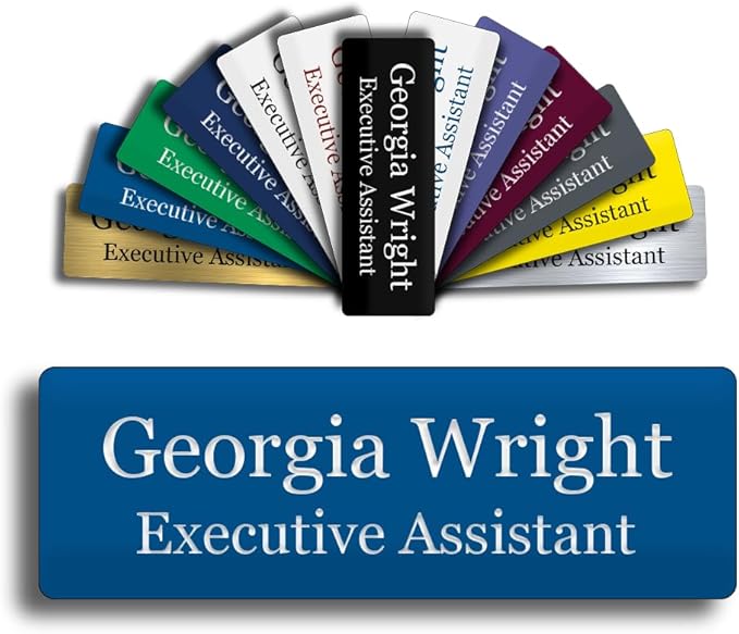Custom Engraved Name Tag 1" x 3" Personalized Badge Magnetic or Pin Backing by GemAwards
