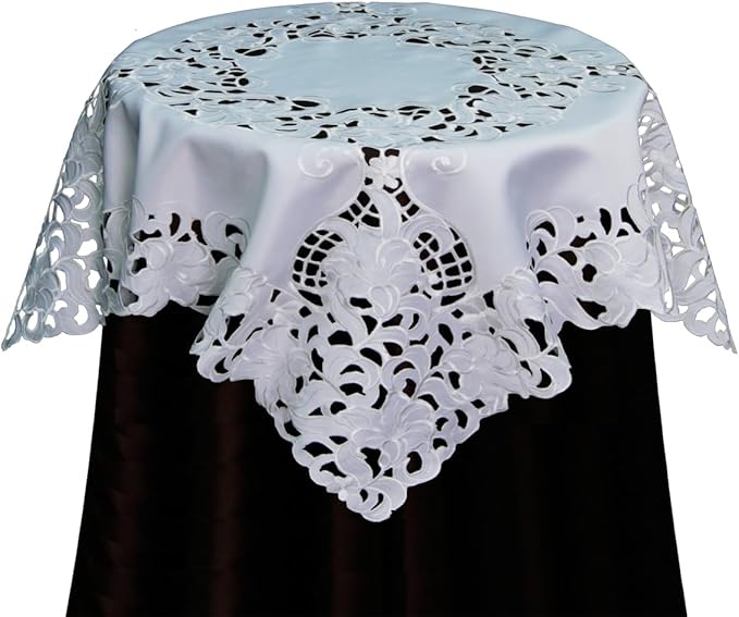 Creative Linens Embroidered Floral Tablecloth 33" Square White Topper by Creative+Linens