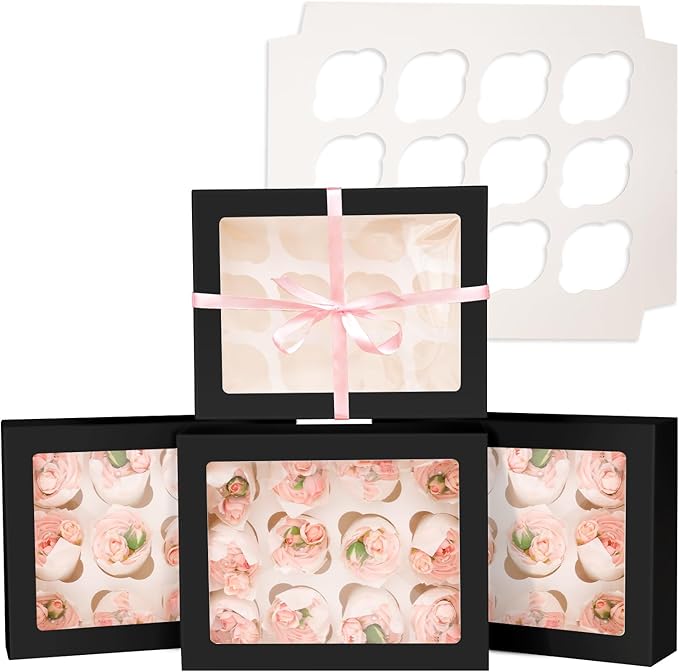 Bakepacker Auto-pop up 12 Cupcake Containers 6-Packs Black Cupcakes Carrier by Bakepacker