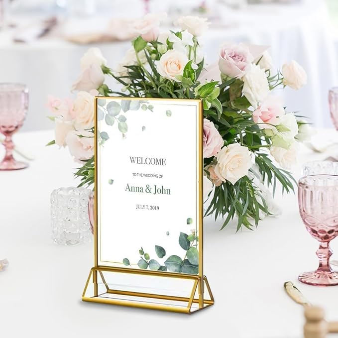 20PCS Acrylic Sign Holder, 4x6 Double Sided Gold Picture Frame Clear Wedding - Image 2