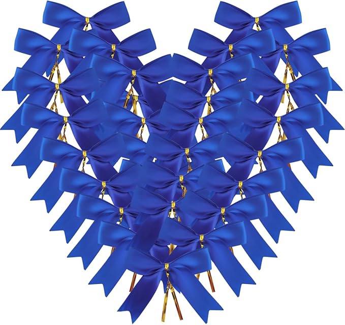 50pcs 3-1/2 Inch Blue Satin Ribbon Bows by Micomon