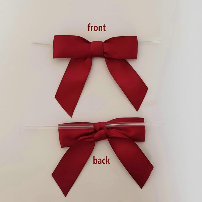 3-1/2" Burgundy Satin Ribbon Bows - Image 4