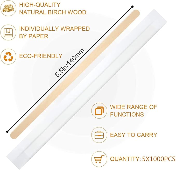 5×1000Pcs Disposable Wood Coffee Stir Sticks Stirrers Individually Paper - Image 2