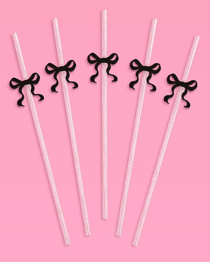xo, Fetti Black Bow Reusable Straws, Coquette Drinkware, Tying the Knot Party - Image 8