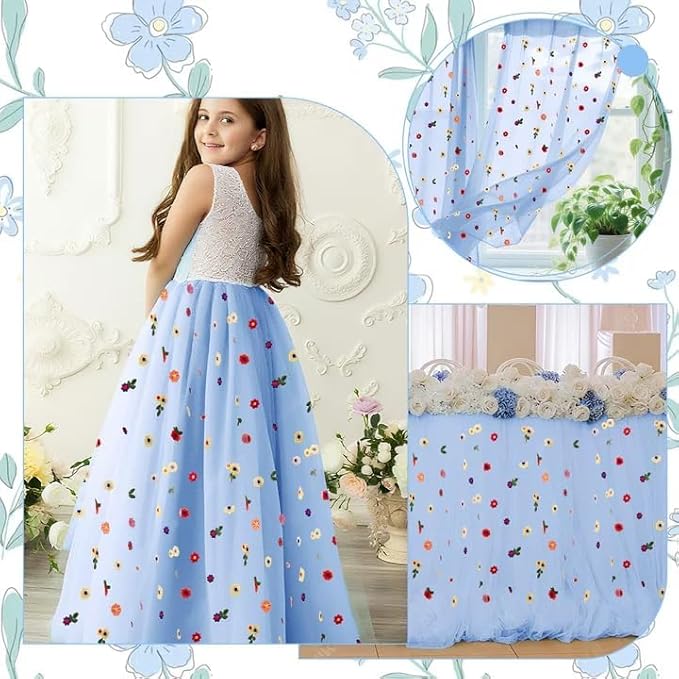 3PCS Blue Floral Table Runner 10 FT, Embroidery Daisy Table Runners Seasonal - Image 7