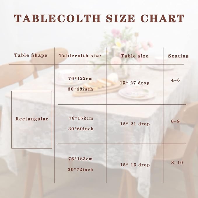 LuoluoHouse Pack of 6 Lace Tablecloth Ivory Table Fabric 60x120 Inch - Image 5