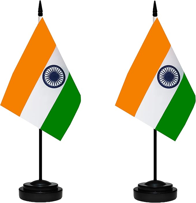 India Indian Deluxe Desk Flag Set Small Mini Miniature India Indian Table by tibijoy