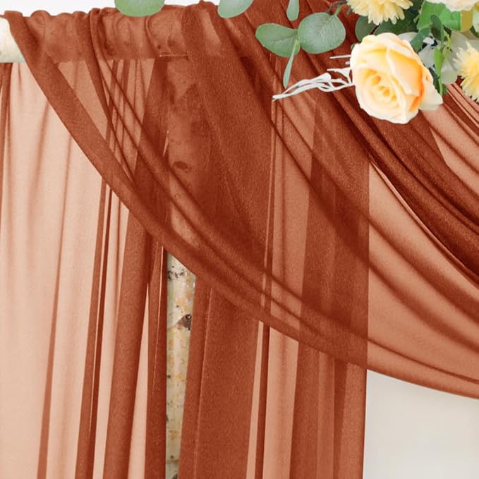 Socomi Terracotta Sheer Wedding Decor Fall Draping Fabric 29" x 20Ft 4 Panels - Image 2
