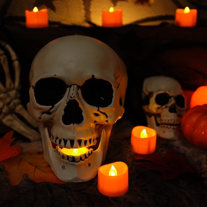 Homemory Halloween 12 Pack Orange Tea Light Candles, Battery Operated LED - Image 5