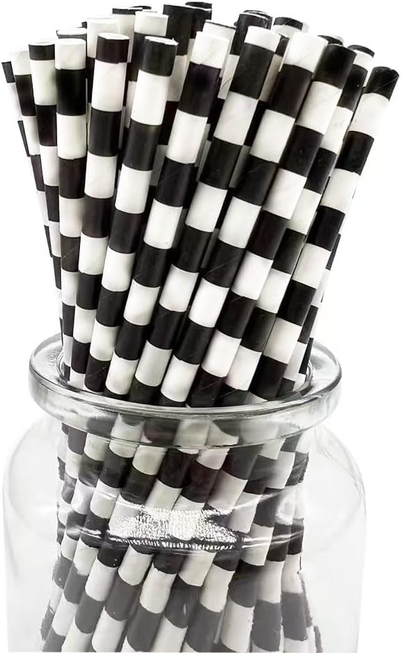 Biodegradable Black White Checkered Straws, Treat Stick and Cake Pop Sticks by BOFAEcoTableware