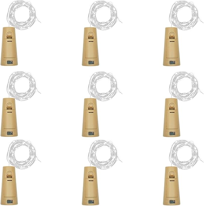 Wine Bottle Lights with Cork, Battery Operated 9 Pack 20 LED Cork Shape Silver by LoveNite