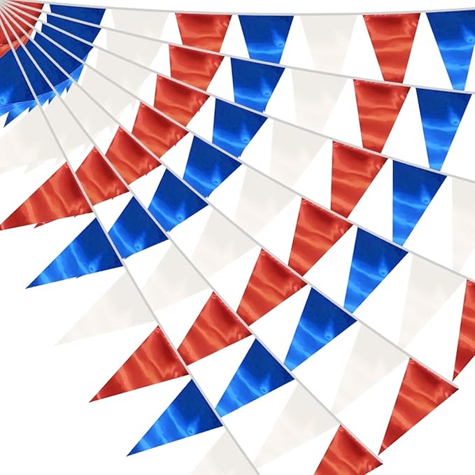 20M/65FT White Blue Red Triangle Pennant Banner Flag Metallic Fabric Bunting by raqieden