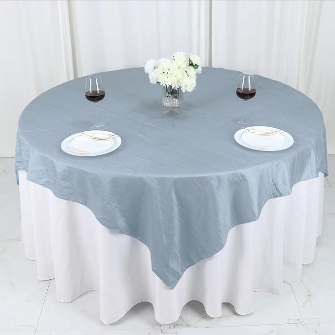 Tableclothsfactory 72"X72" Dusty Blue Accordion Crinkle Taffeta Table Overlay - Image 6