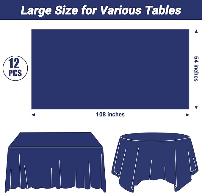 QZYL 12 PCS Navy Plastic Tablecloths, 54 in x 108 in Dinner Table Cloths - Image 2