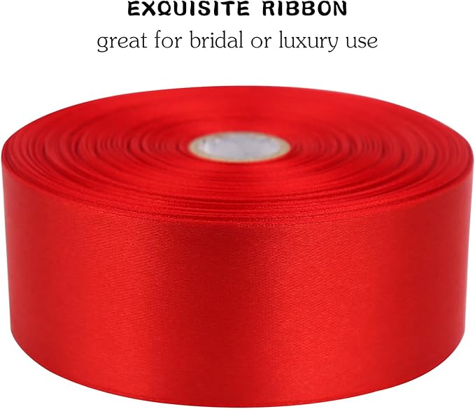 Red Solid Satin Ribbon 1-1/2 Inch 50 Yards Solid Polyester Fabric Ribbon - Image 4