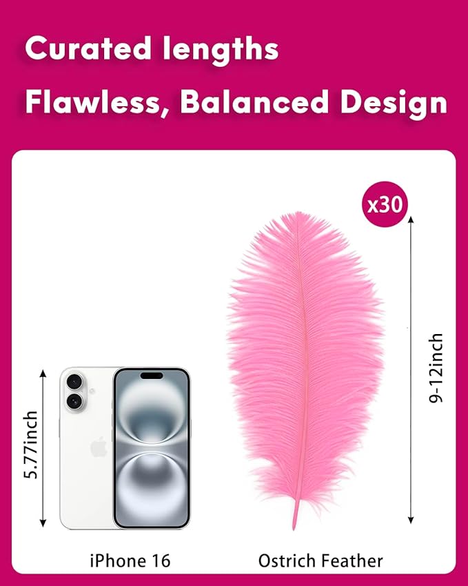 NEWONG 30pcs Pink Ostrich Feathers Natural Bulk 9-12inch Vase Craft Wedding - Image 2