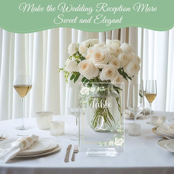 OurWarm White Rose Acrylic Wedding Table Numbers 1-20, 4x6 Inch Printed - Image 3