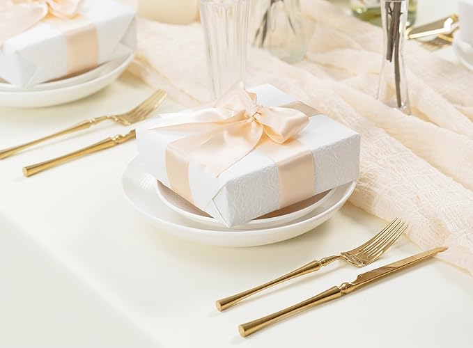 Light Champagne Satin Ribbon 1-1/2 Inch x 50 Yards Double-Faced Polyester - Image 5
