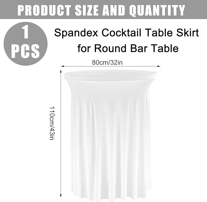 Fivenl Spandex Cocktail Table Skirt 32"x 43" White Stretch Cocktail Table Cover - Image 3
