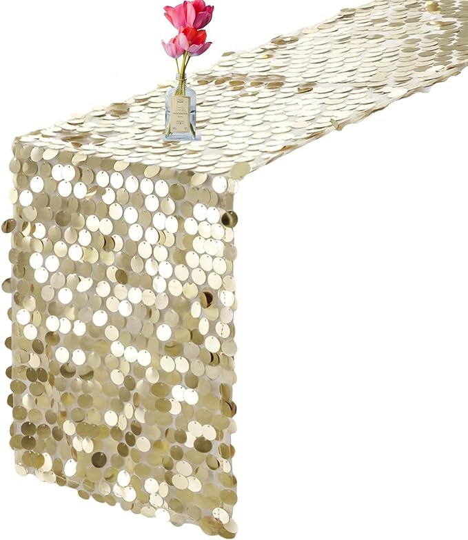 VHH Sequin Table Runner 12 x 108 inches Champagne Table Runner, Glitter Runner - Image 9