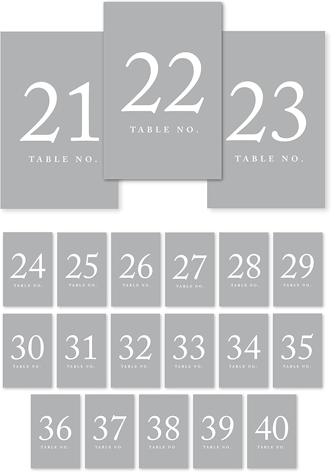 Andaz Press Gray Table Numbers 21-40, 4x6-Inches by AndazPress