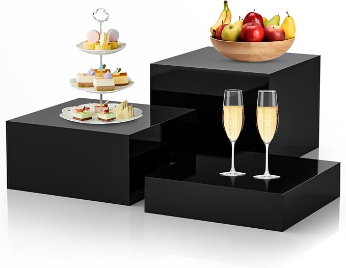 3Pcs Black Buffet Risers Acrylic Boxes Display Food Risers by LooksForwardtoSeeingYou