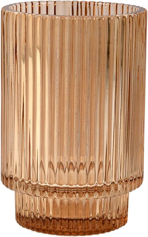 Serene Spaces Living Amber Ribbed Glass Votive Holder, Decorative Centerpiece by SereneSpacesLiving