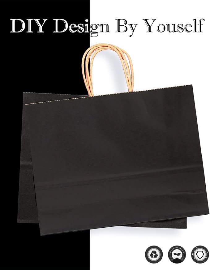 qiqee 50-Packs Black Paper Gift Bags - Image 7