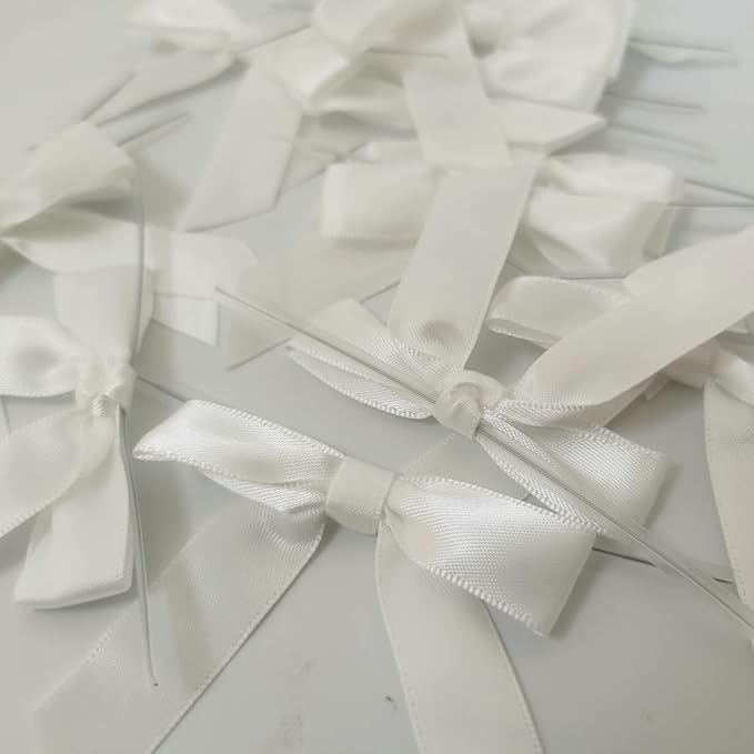 50pcs 2-1/2" White Satin Ribbon Bows - Image 7