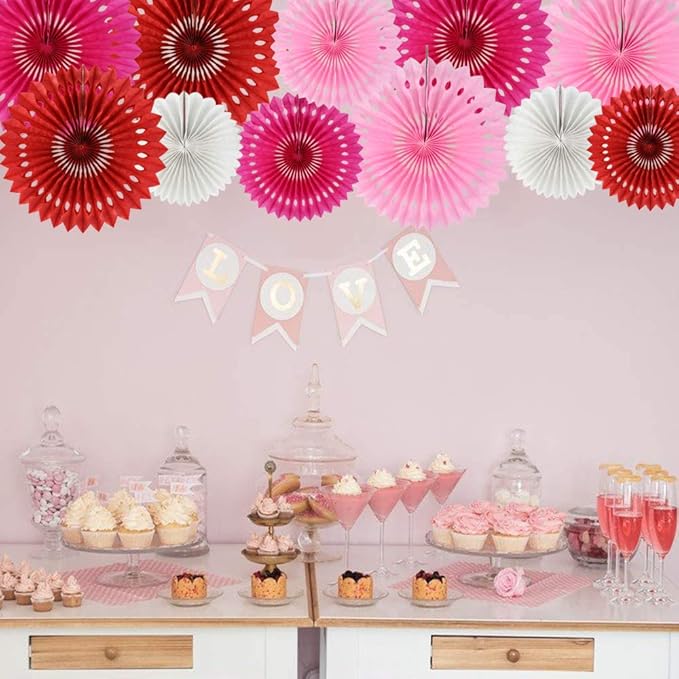 BEISHIDA Red Pink Rose Red Hanging Tissue Honeycomb Round Paper Fans Decor Kit - Image 4
