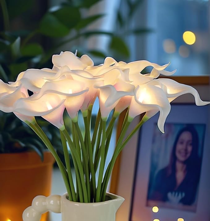 20pcs Artificial Calla Lily Bouquet Lamp Faux Floarl Night Light Real Touch - Image 4