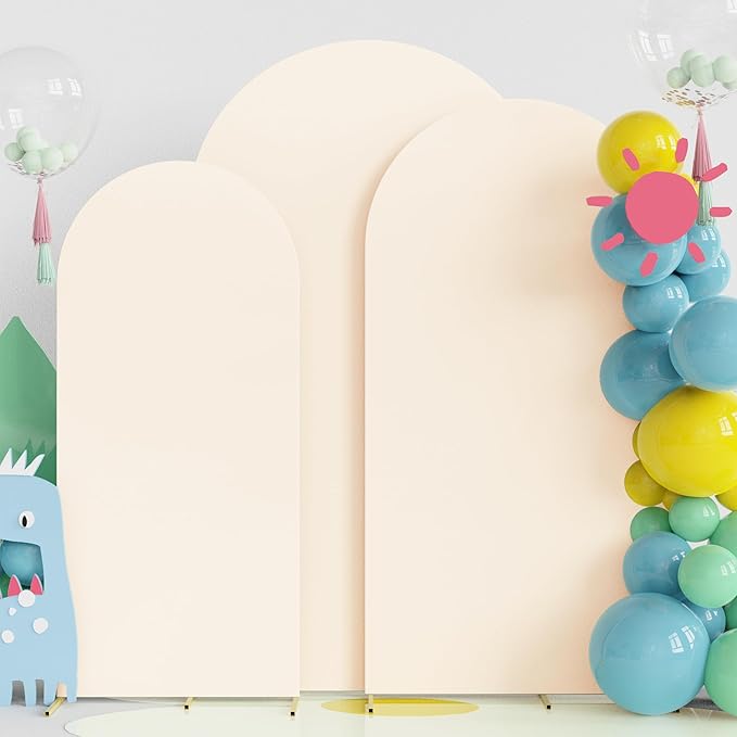 Fomcet Wedding Arch Cover 7.2FT, 6FT Beige Spandex Fitted Fabric Arch Backdrop by Fomcet