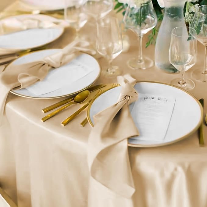 12 Pack 120 Inch Champagne Satin Tablecloth - Image 7
