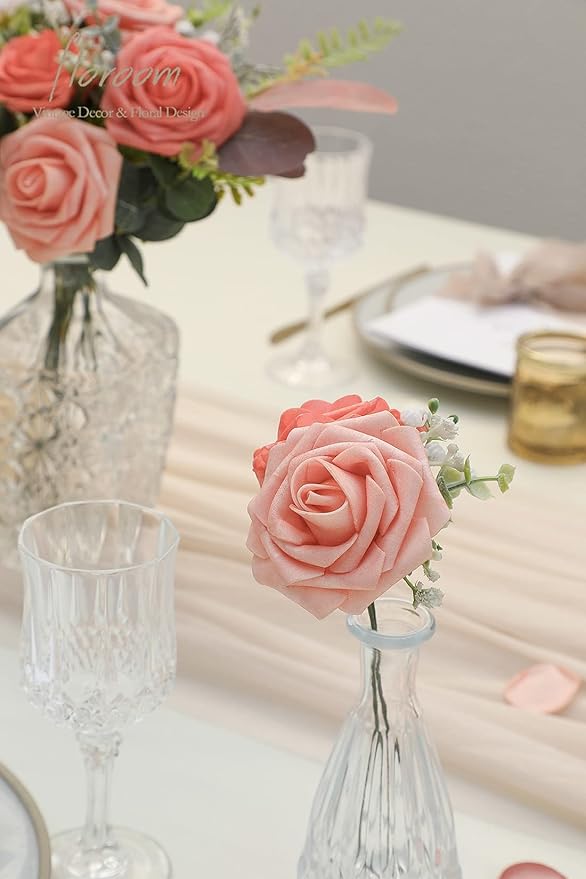 Floroom Artificial Flowers 50pcs Real Looking Mixed Living Coral Foam Fake Roses - Image 3
