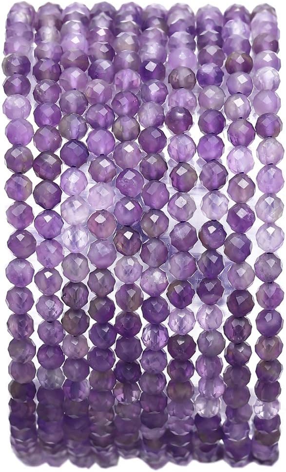 Faceted Natural Amethyst Crystal Stone Round Loose Semi Gemstone Beads by Beadia