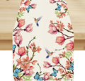 Spring Floral Bird Table Runner, Watercolor Pink Flower Plants Nature Butterfly by ShiTingYu