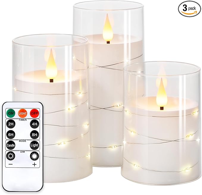 NURADA Flickering Flameless Candles: Built-in Star String Lights Acrylic 3D by NURADA