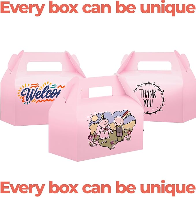 UnicoPak 30 Pack Pink Gable Treat Boxes, Party Favor Boxes, Candy Gift Boxes - Image 3
