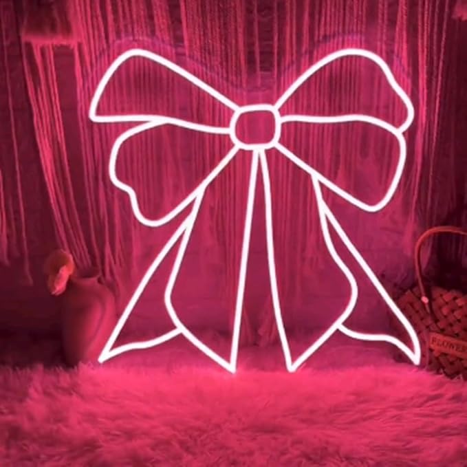 Pink Bow LED Neon Sign, Custom Bedroom Girl's Room Neon Light Sign Home Wall - Image 3
