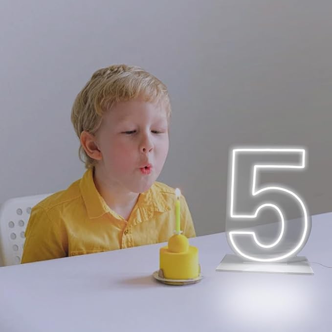 Number 5 Neon Sign for Birthday, 16.54" Cool White USB Battery Powered Led Neon - Image 4
