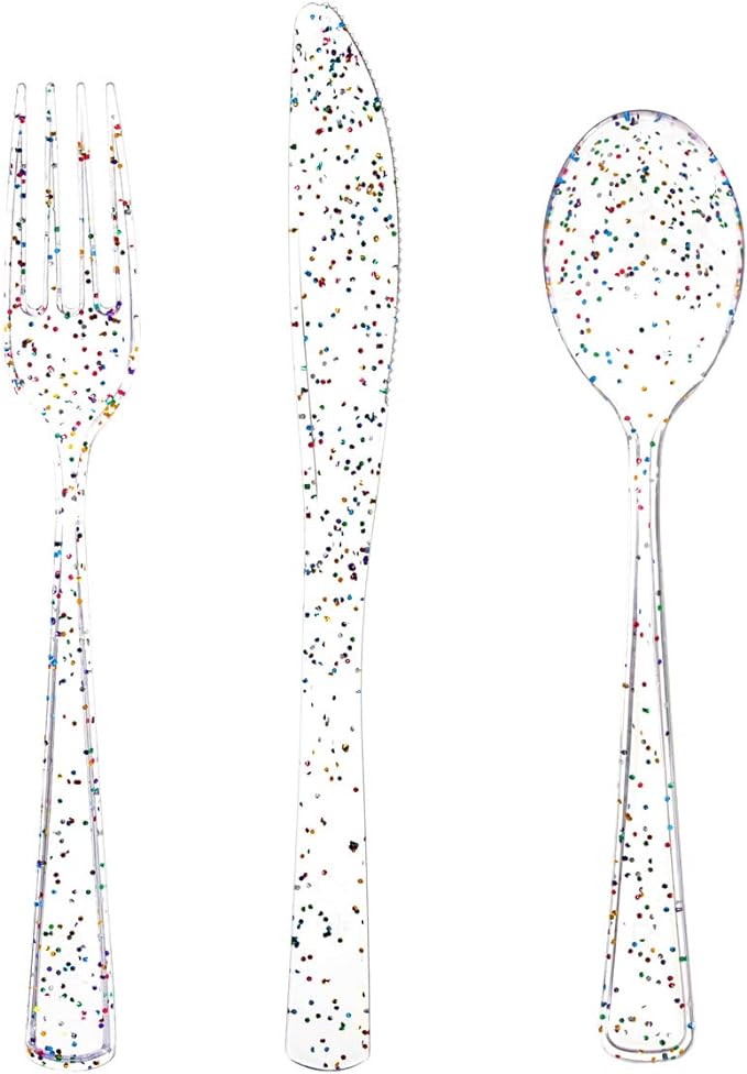 Supernal 360pcs Clear Plastic Silverware, Glitter Disposable Cutlery by supernal