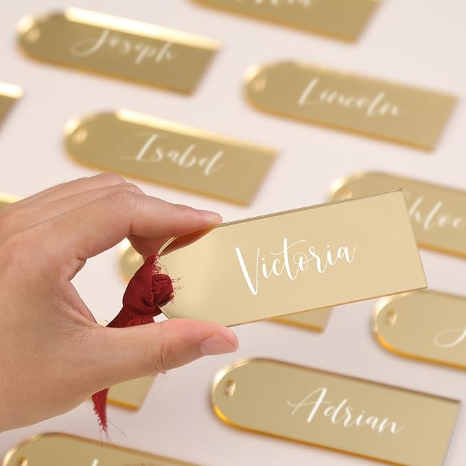 UNIQOOO 20 Pcs Mirror Gold Acrylic Place Cards, 3.9x1.6 inches DIY Blank - Image 4